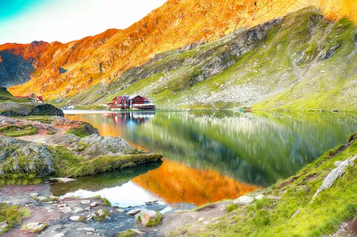 Romania - Majestic view of Balea Glacier Lake near the Transfăgărășan Road in the Făgăraș Mountains, Sibiu County