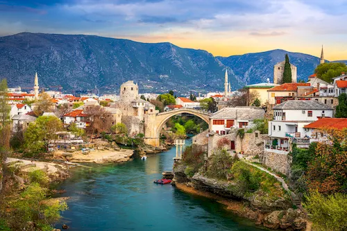 Bosnia and Herzegovina, Mostar - Stari Most (Old Bridge) at dawn