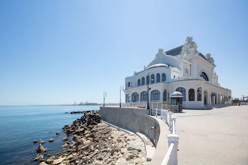 Romania, Constanța - Architectural detail of the historic Constanța Casino on the Black Sea coast