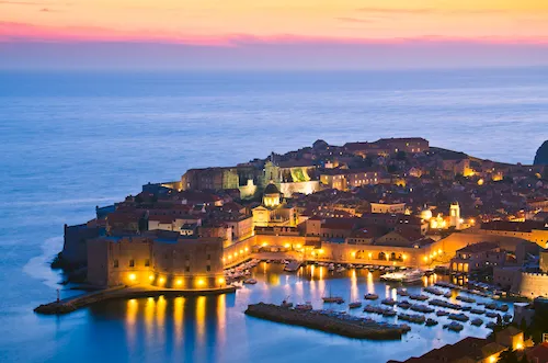 Croatia, Dubrovnik - Panorama of Dubrovnik at night