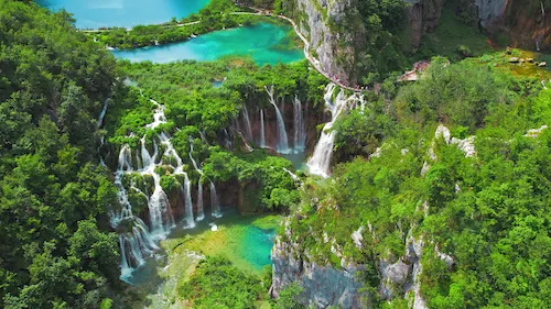 Croatia, Plitvice Lakes National Park - Lakes and waterfalls with streams and emerald green water