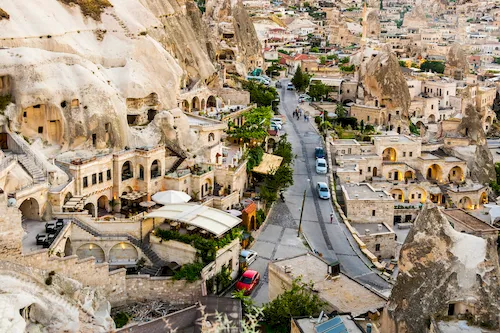 Turkey, Cappadocia - Goreme town, view from the hill