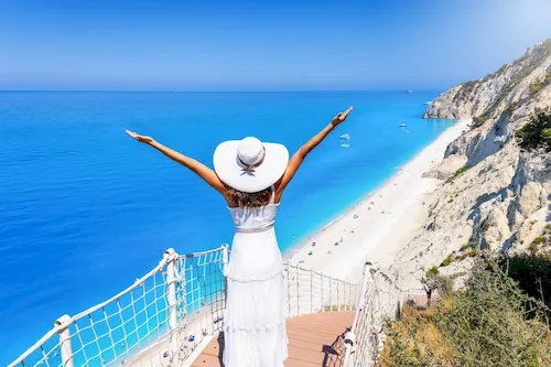 Greece, Lefkada - Egremni Beach with the shining blue sea