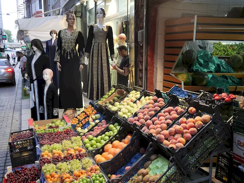 Turkey, Istanbul - Traditional fruit stalls with seasonal produce in the Grand Bazaar