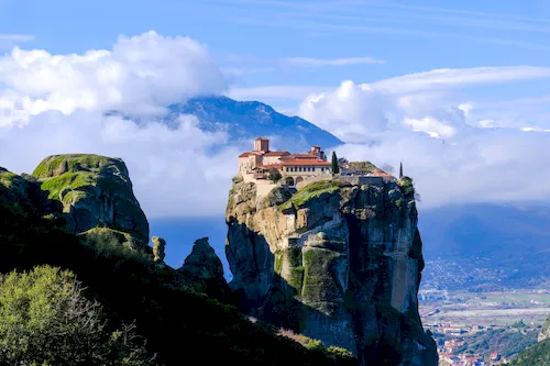 The unique rock towers of Meteora in Greece with monasteries near the town of Kalambaka