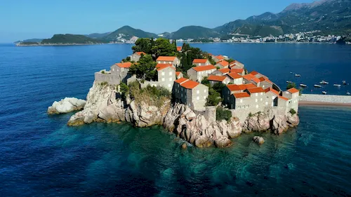 Montenegro, Sveti Stefan - Stunning view of the picturesque island off the coast of Montenegro