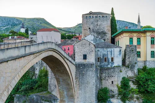 Bosnia and Herzegovina, Mostar - View of the iconic Old Bridge (Stari Most)