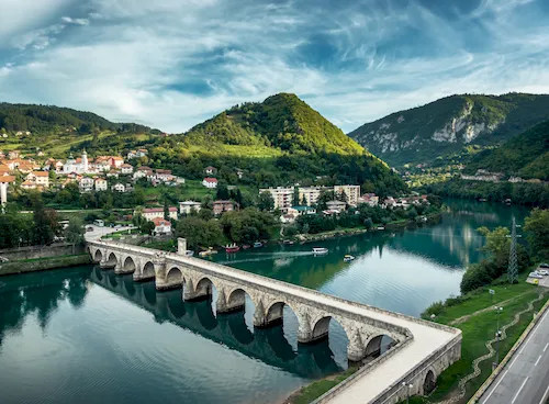Bosnia and Herzegovina, Visegrad - The old bridge over the Drina River (Na Drini Cuprija), built at the end of the 16th century