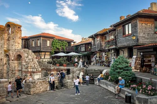 Bulgaria, Nessebar - The center of the old town with the ruins of the 5th century St. Sophia Church.