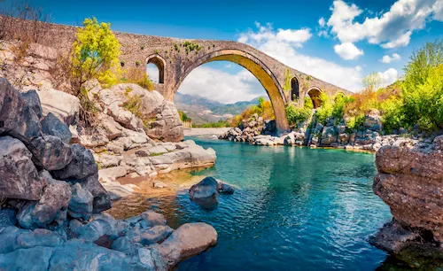 Albania, Shkodër - Stunning spring view of the Old Mes Bridge