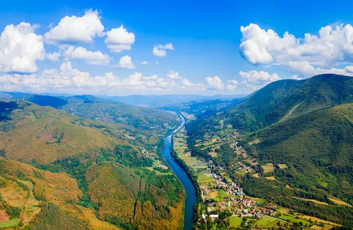 Serbia - the Drina River near Perucac Lake on the border of Serbia and Bosnia and Herzegovina