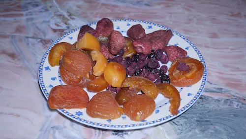 Plate of traditional dried fruit in Zlatibor, Serbia
