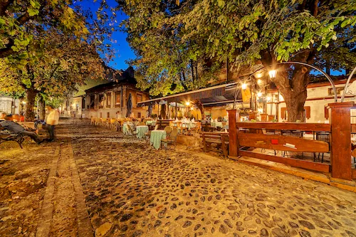 Serbia, Belgrade - Vintage Skadarska Street in Skadarlija, the main bohemian quarter